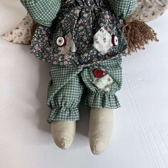 "Merry Christmas" VTG Granny Cottage Country Core Rag Doll Plaid Floral Holiday - Picture 6 of 11